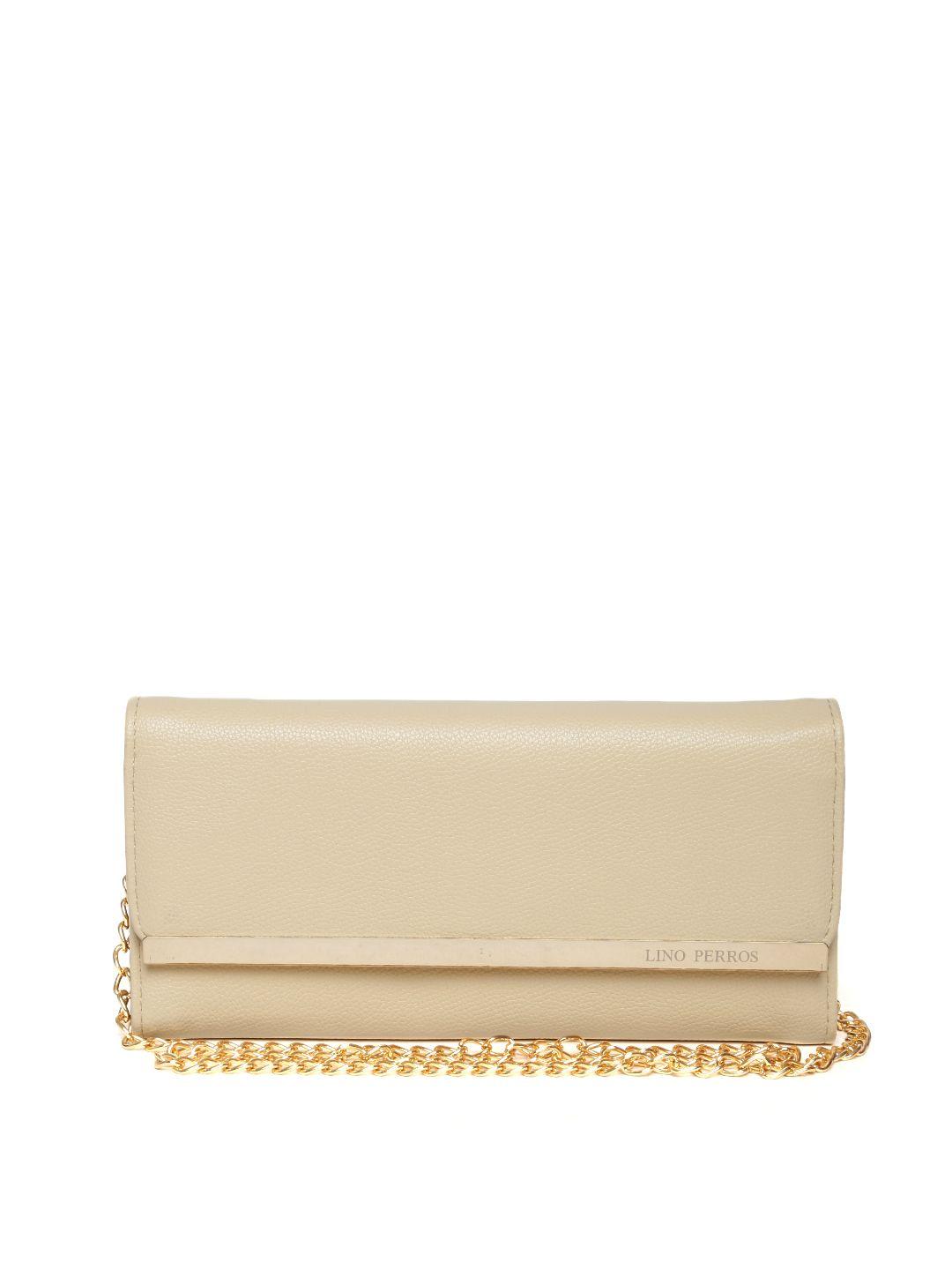 lino perros beige textured clutch with chain strap