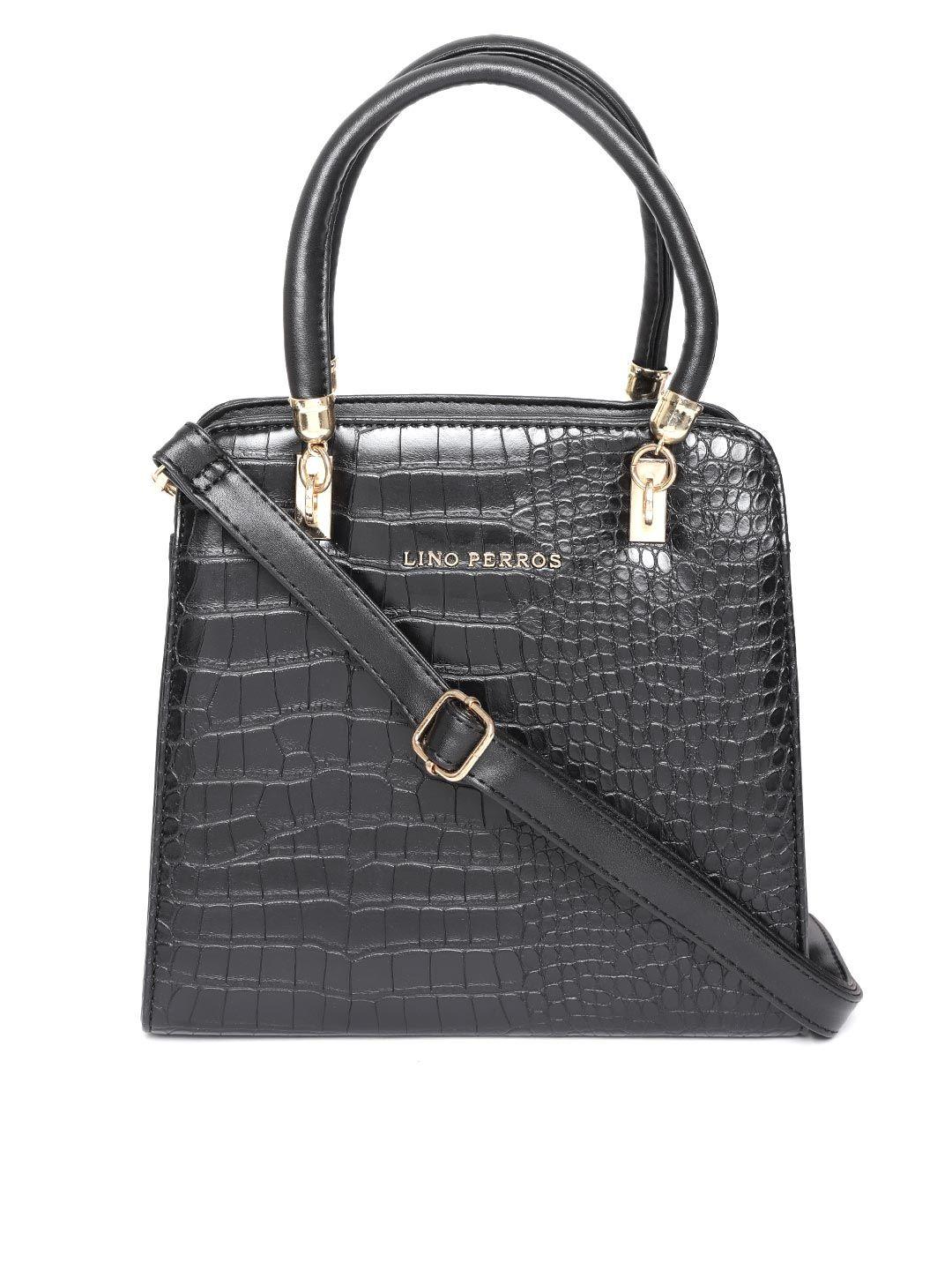 lino perros black croc textured handheld bag