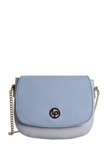 lino perros blue & light grey solid flap sling bag