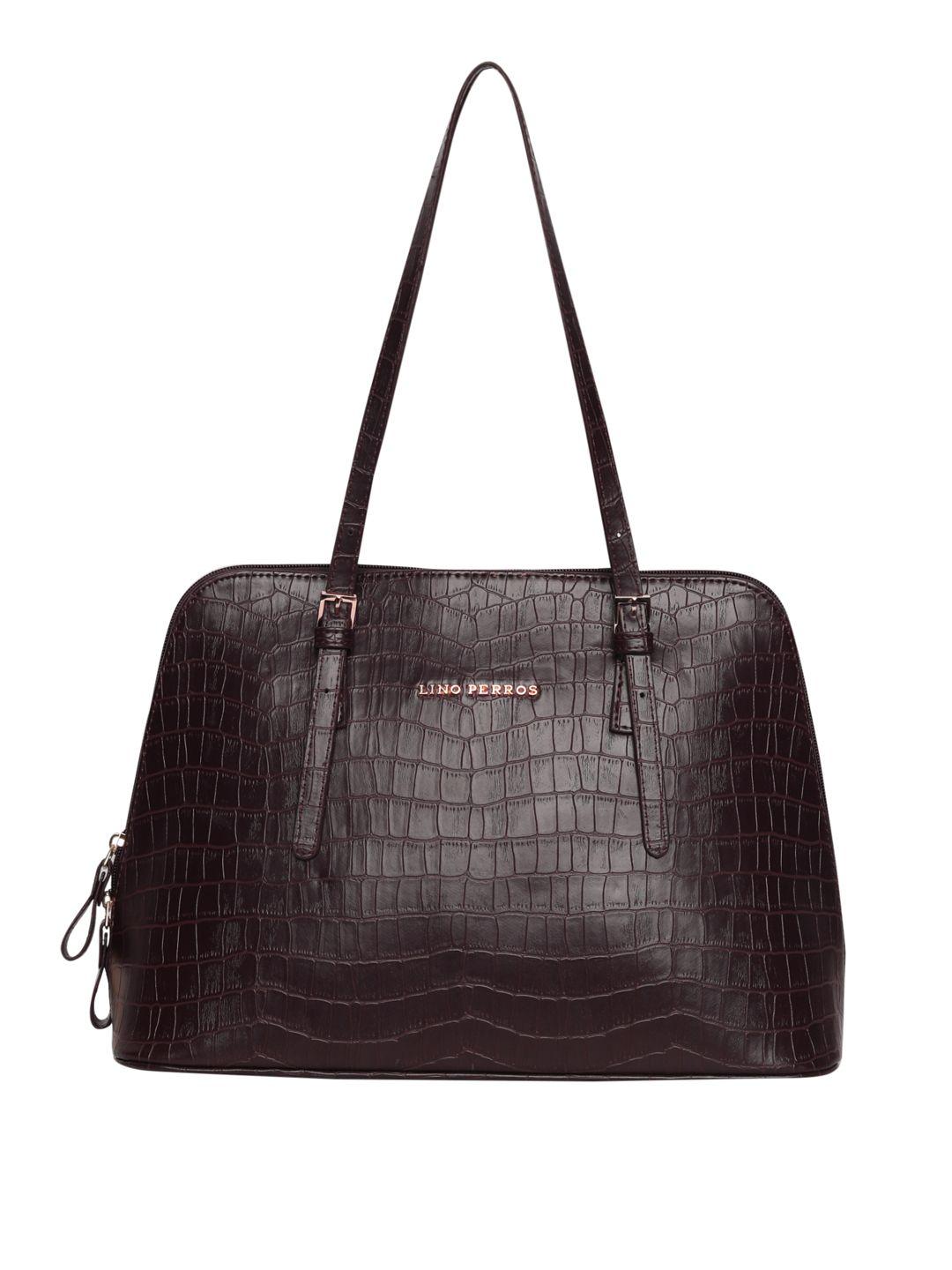 lino perros coffee brown croc textured shoulder bag