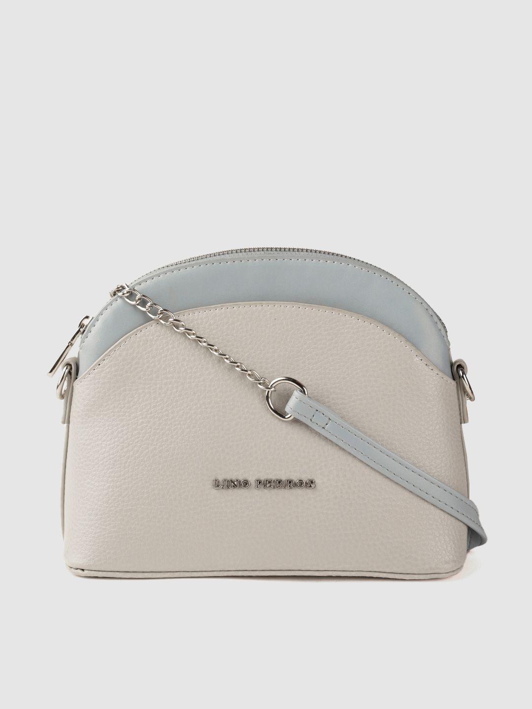 lino perros grey & blue colourblocked structured sling bag