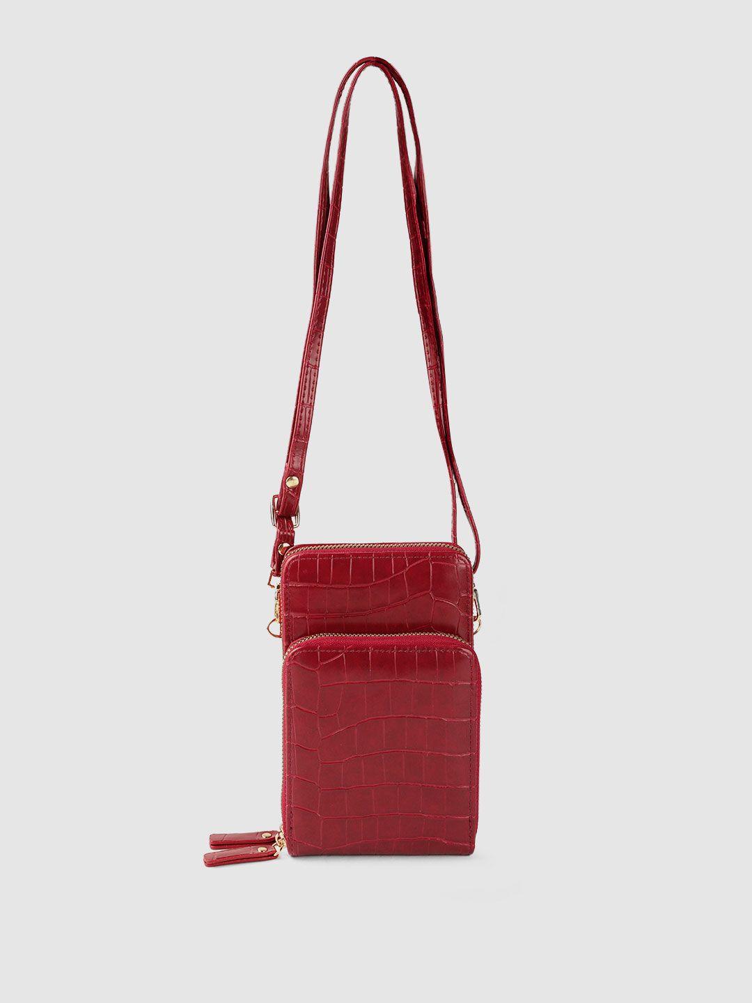 lino perros maroon croc textured structured sling bag with detachable sling strap