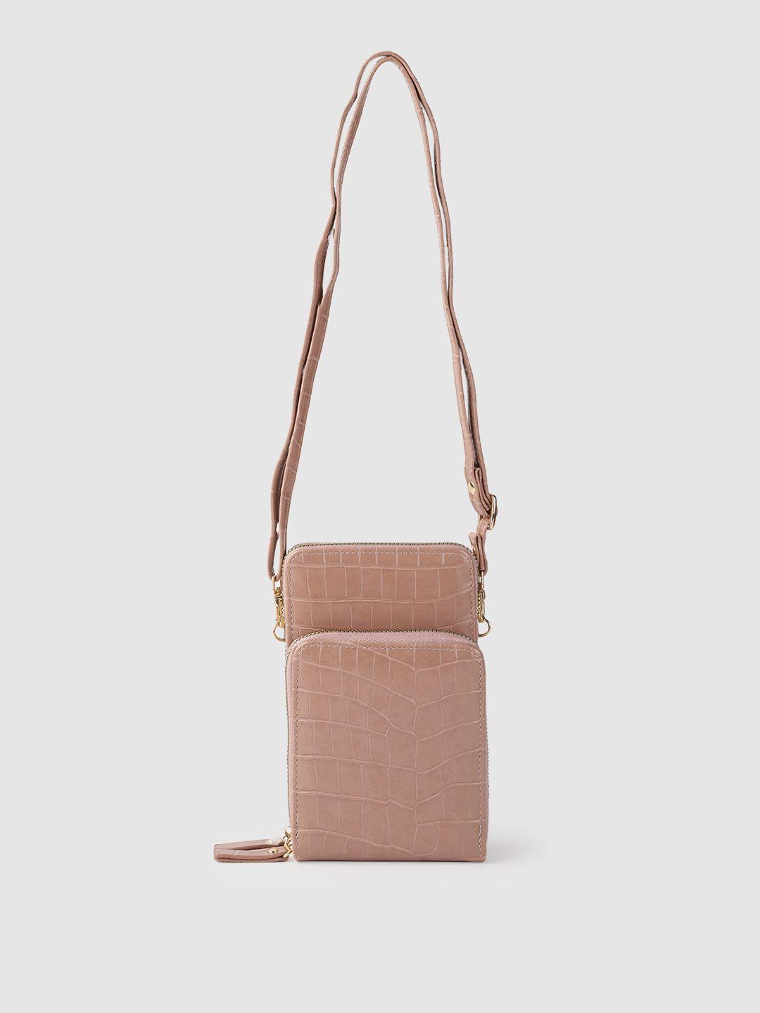 lino perros peach-coloured animal textured pu structured sling bag