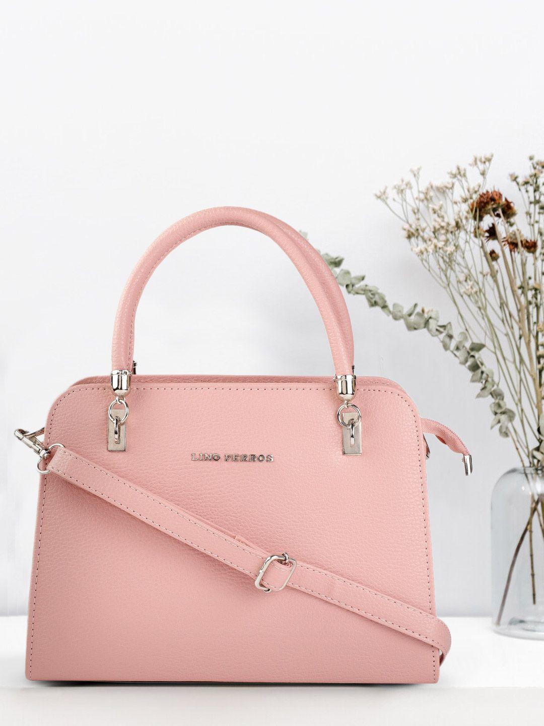 lino perros peach-coloured solid structured handheld bag