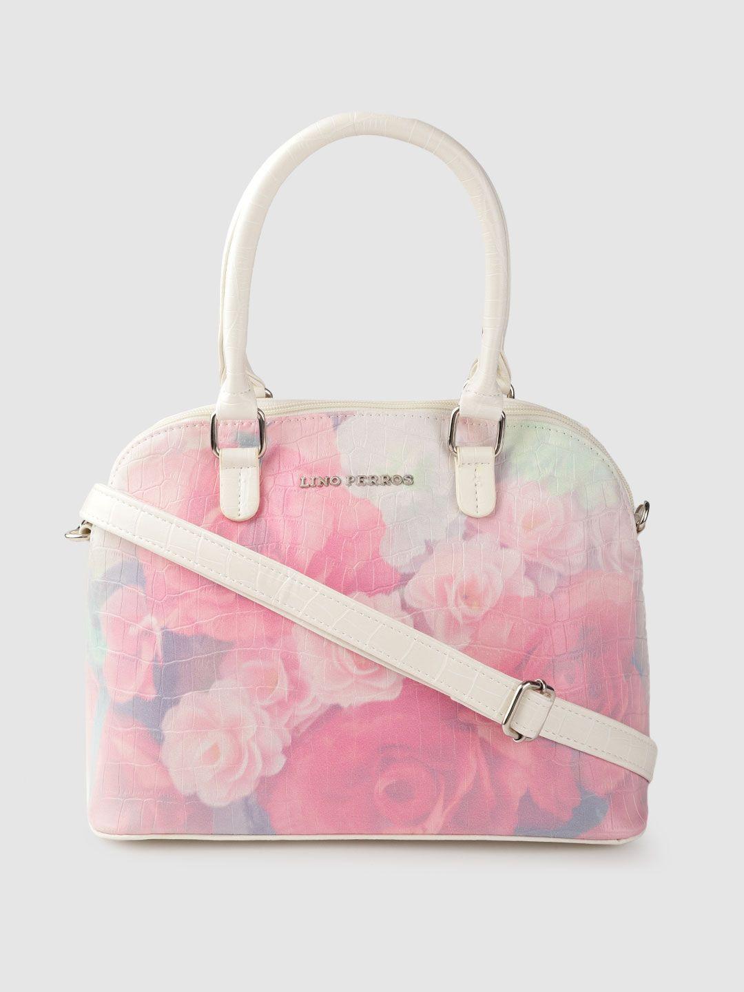 lino perros pink floral printed pu structured shoulder bag