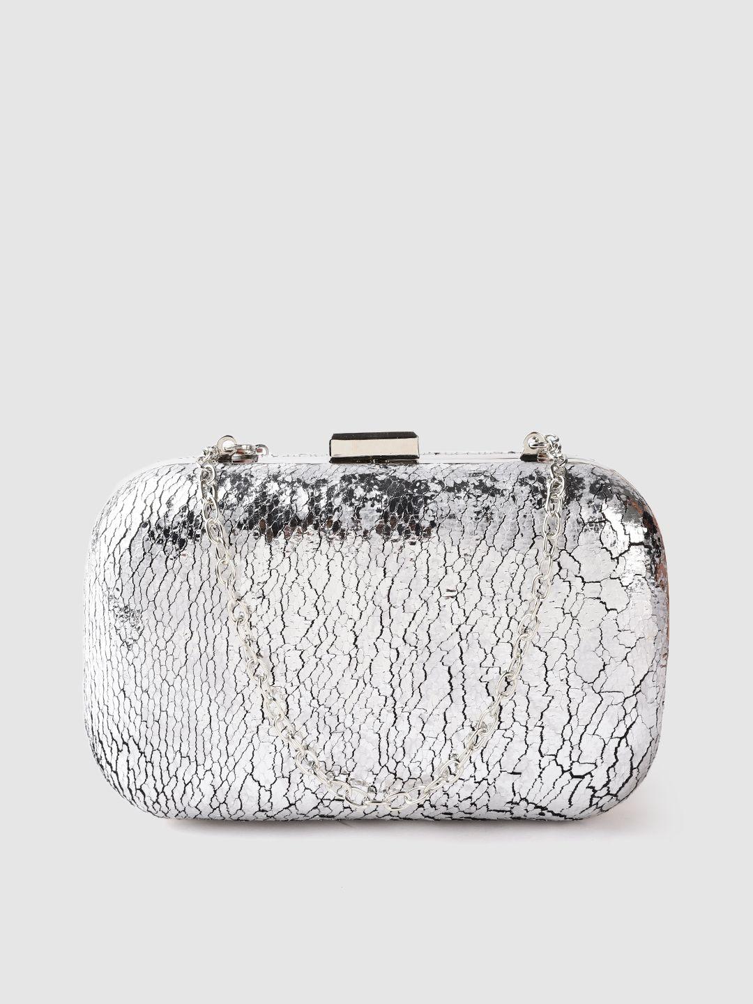 lino perros silver-toned textured box clutch with detachable sling strap