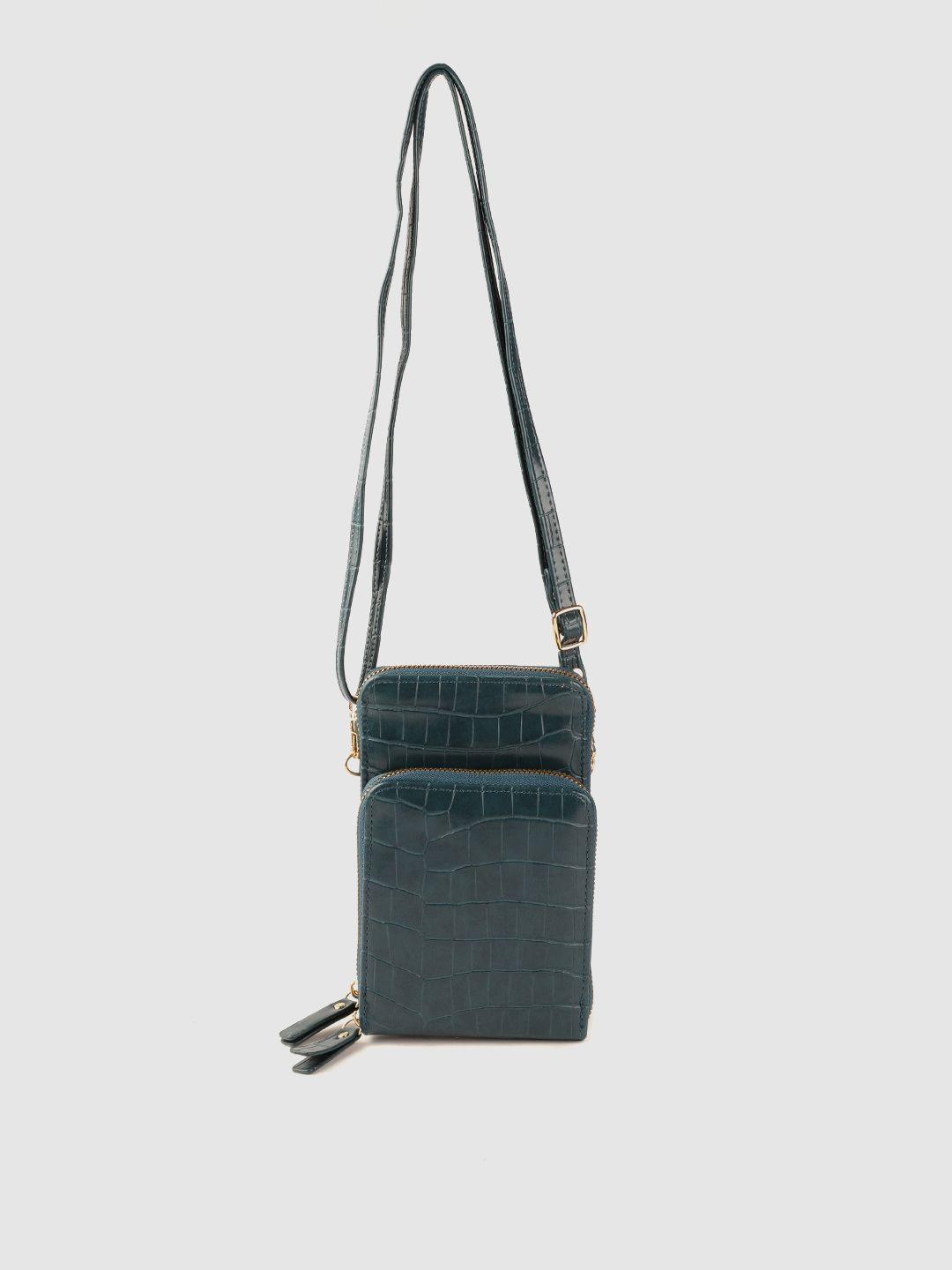 lino perros teal blue croc textured structured sling bag with detachable sling strap