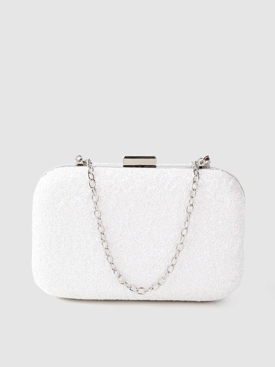 lino perros white glitter box clutch with detachable sling strap