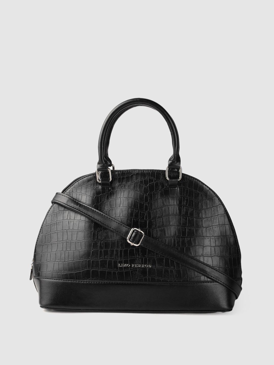 lino perros women black croc textured  structured handheld bag