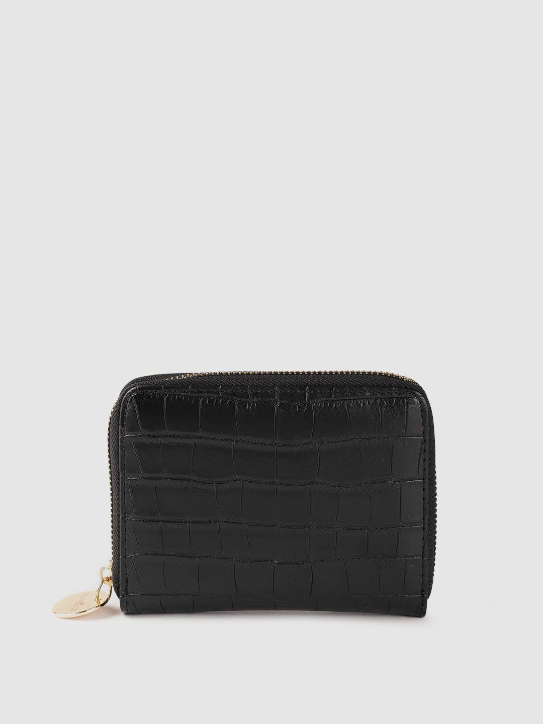 lino perros women black croc textured zip around wallet