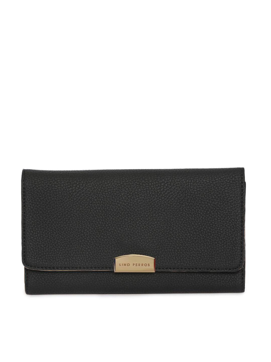 lino perros women black solid three fold wallet