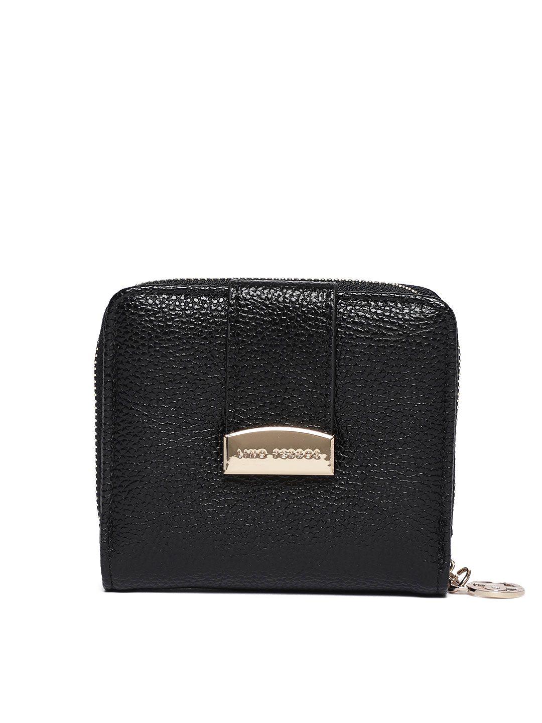 lino perros women black solid zip around wallet