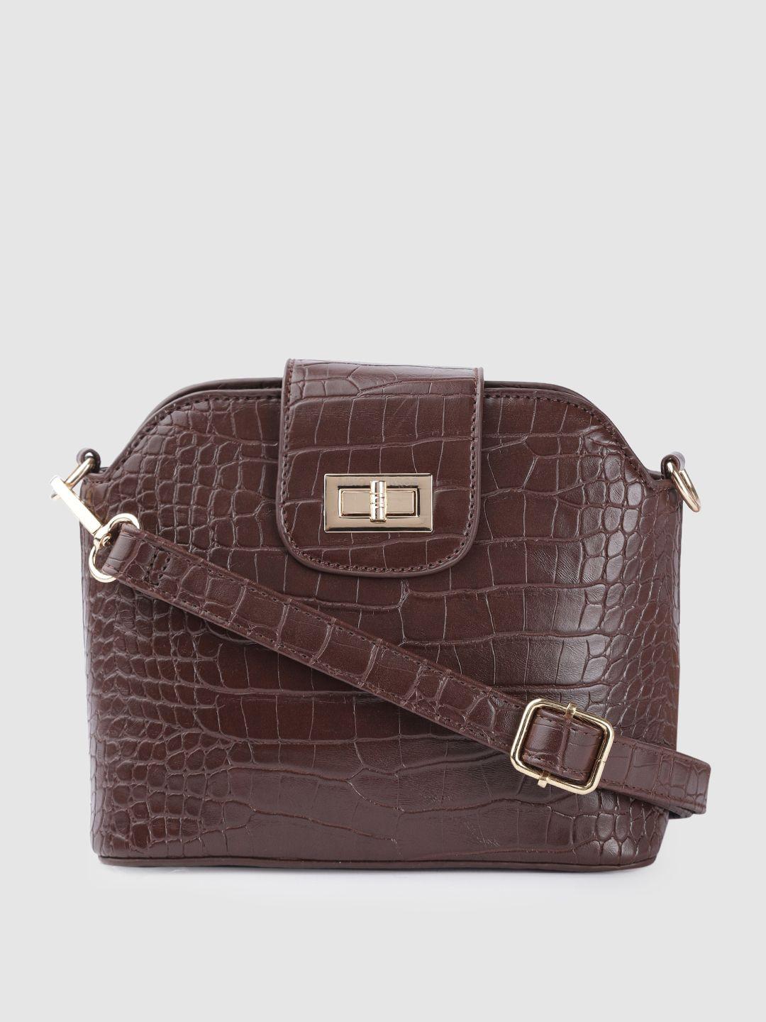 lino perros women coffee brown croc textured structured sling bag