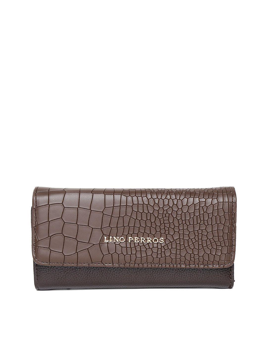 lino perros women coffee brown croc textured three fold wallet