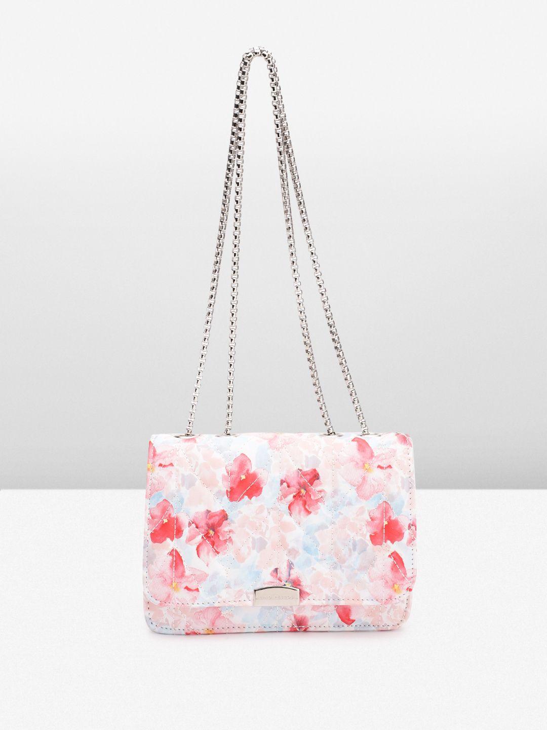 lino perros women floral printed structured sling bag with quilted detail