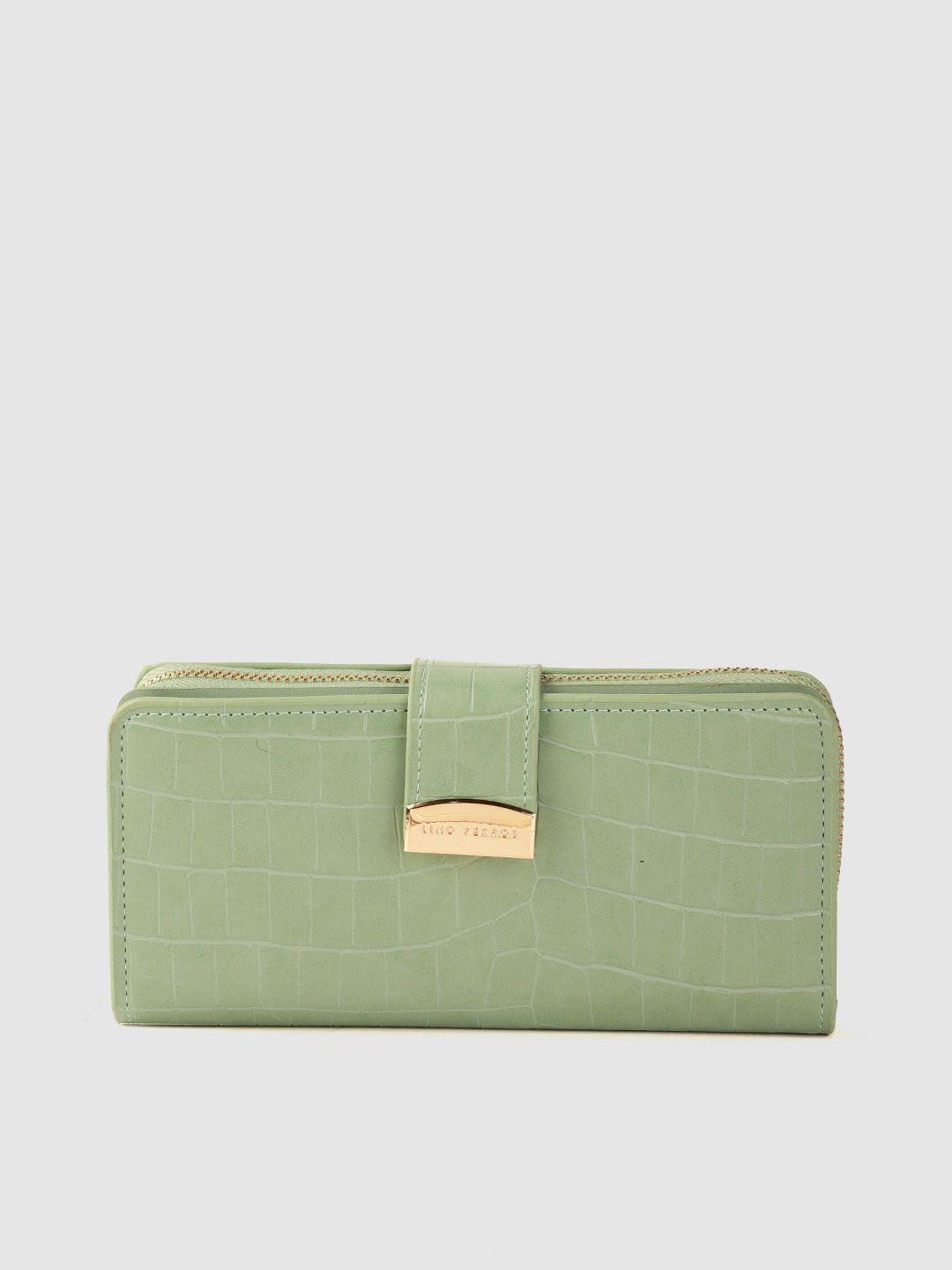 lino perros women green textured pu zip around wallet