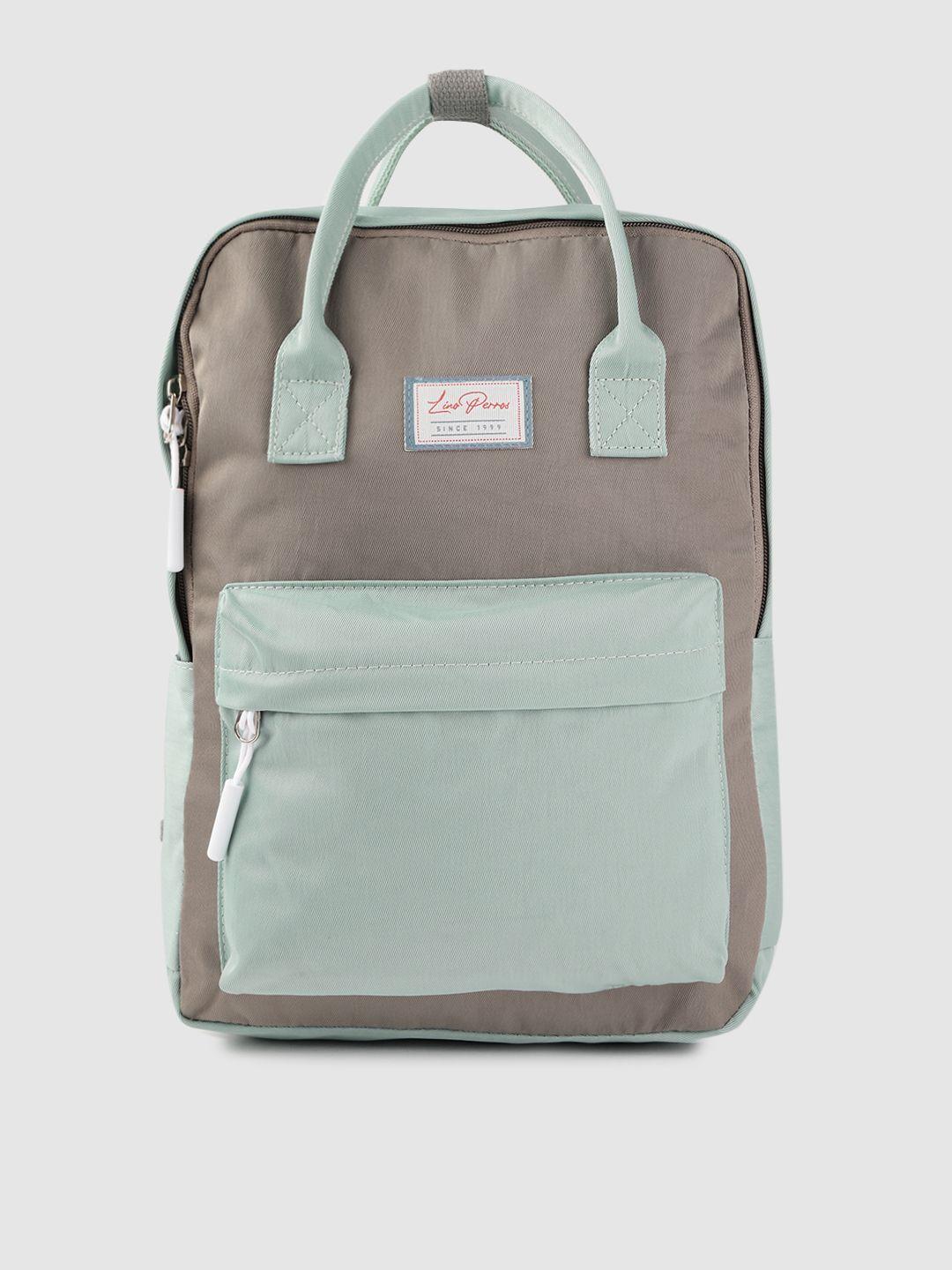 lino perros women grey & sea green colourblocked laptop backpack