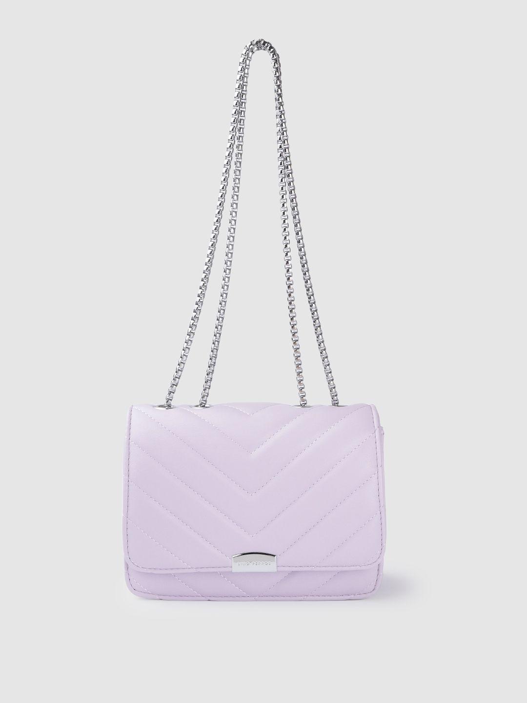 lino perros women lavender solid quilted structured shoulder bag