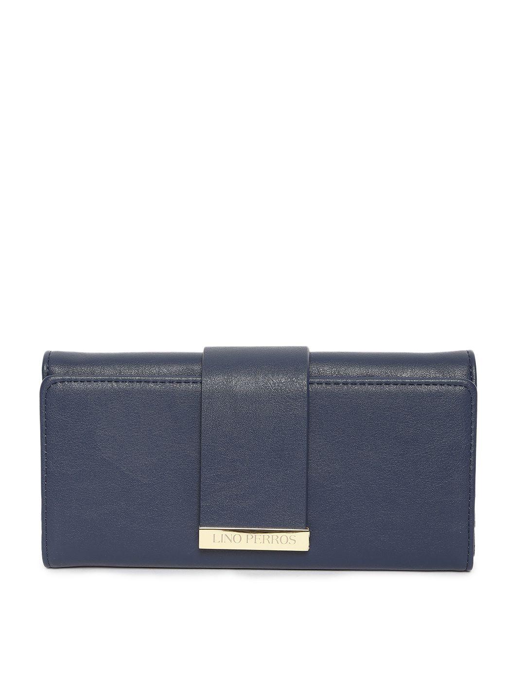 lino perros women navy blue solid three fold wallet