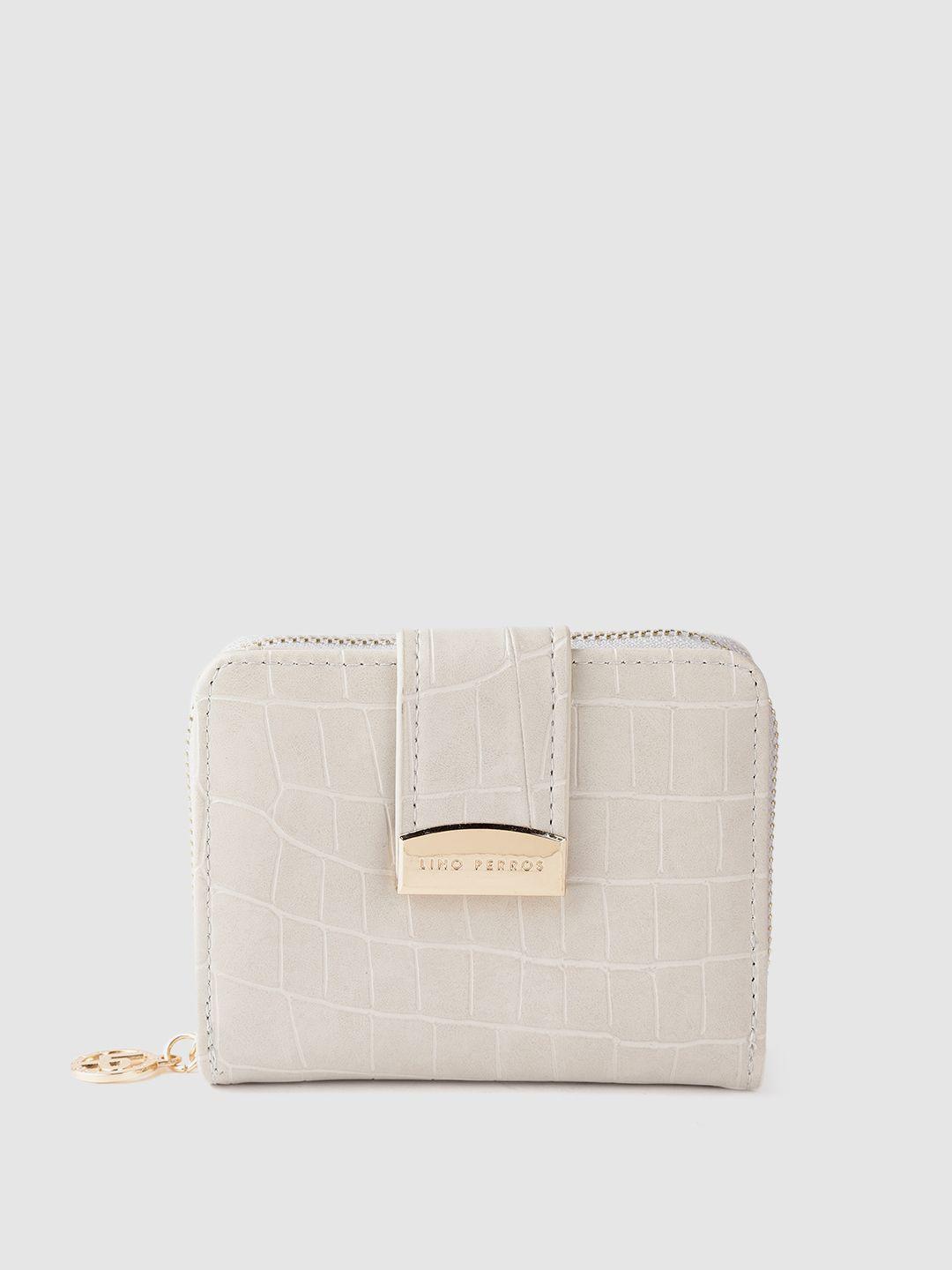 lino perros women off-white croc textured two fold wallet