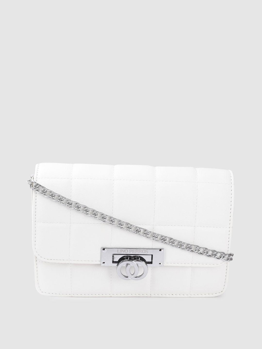 lino perros women off white solid quilted structured sling bag