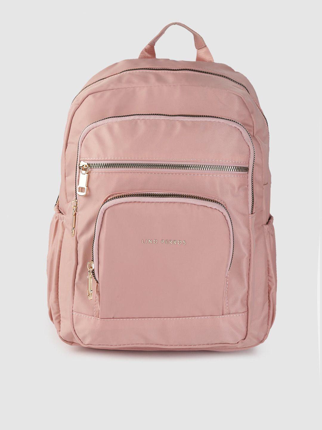 lino perros women peach-coloured solid backpack