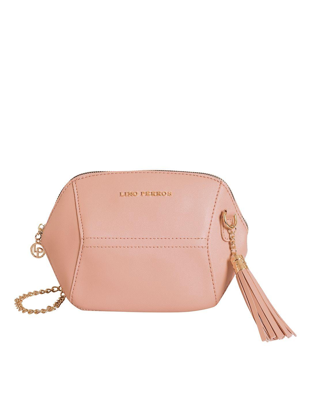 lino perros women peach-coloured solid sling bag