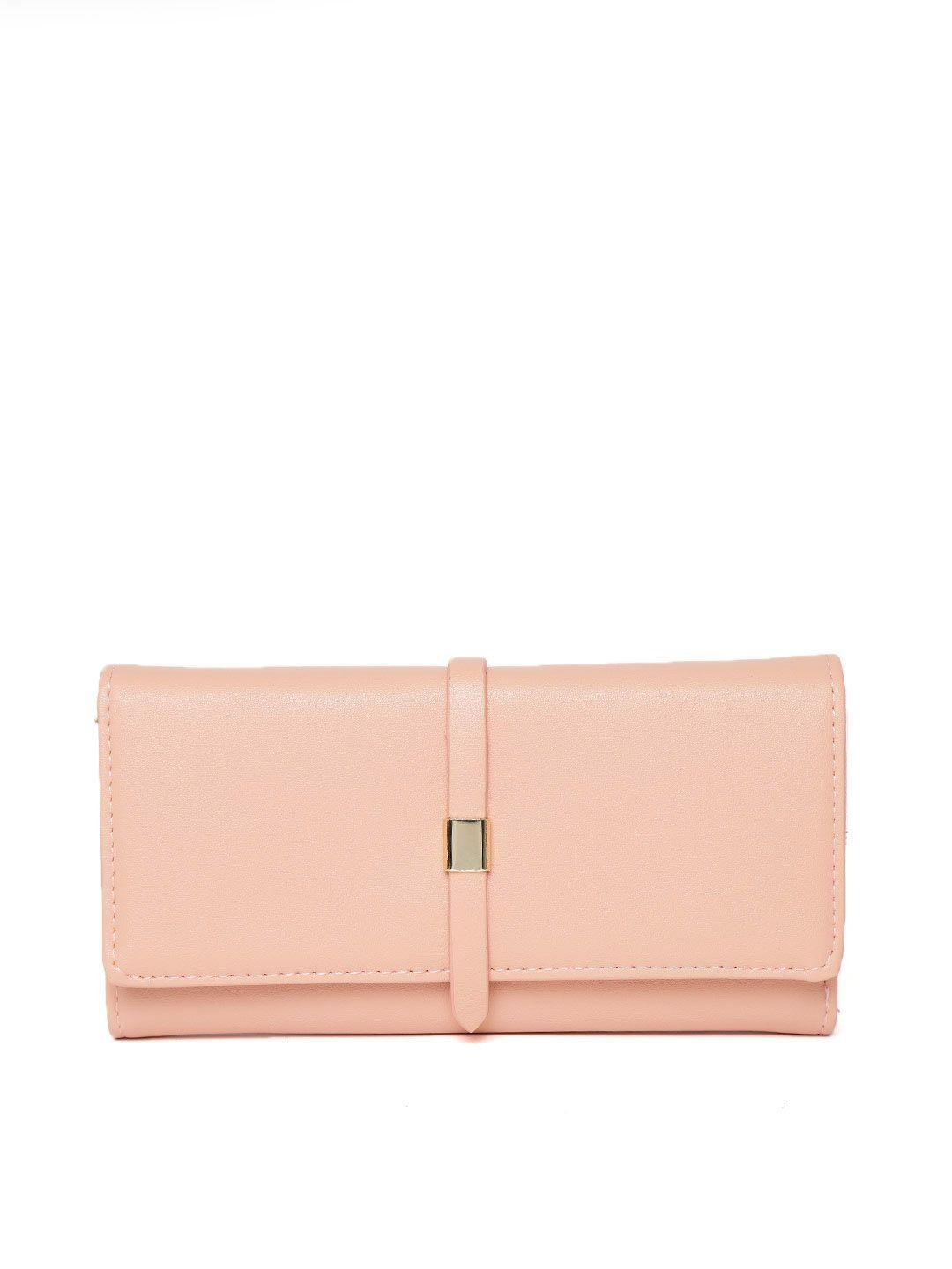 lino perros women peach-coloured solid three fold wallet