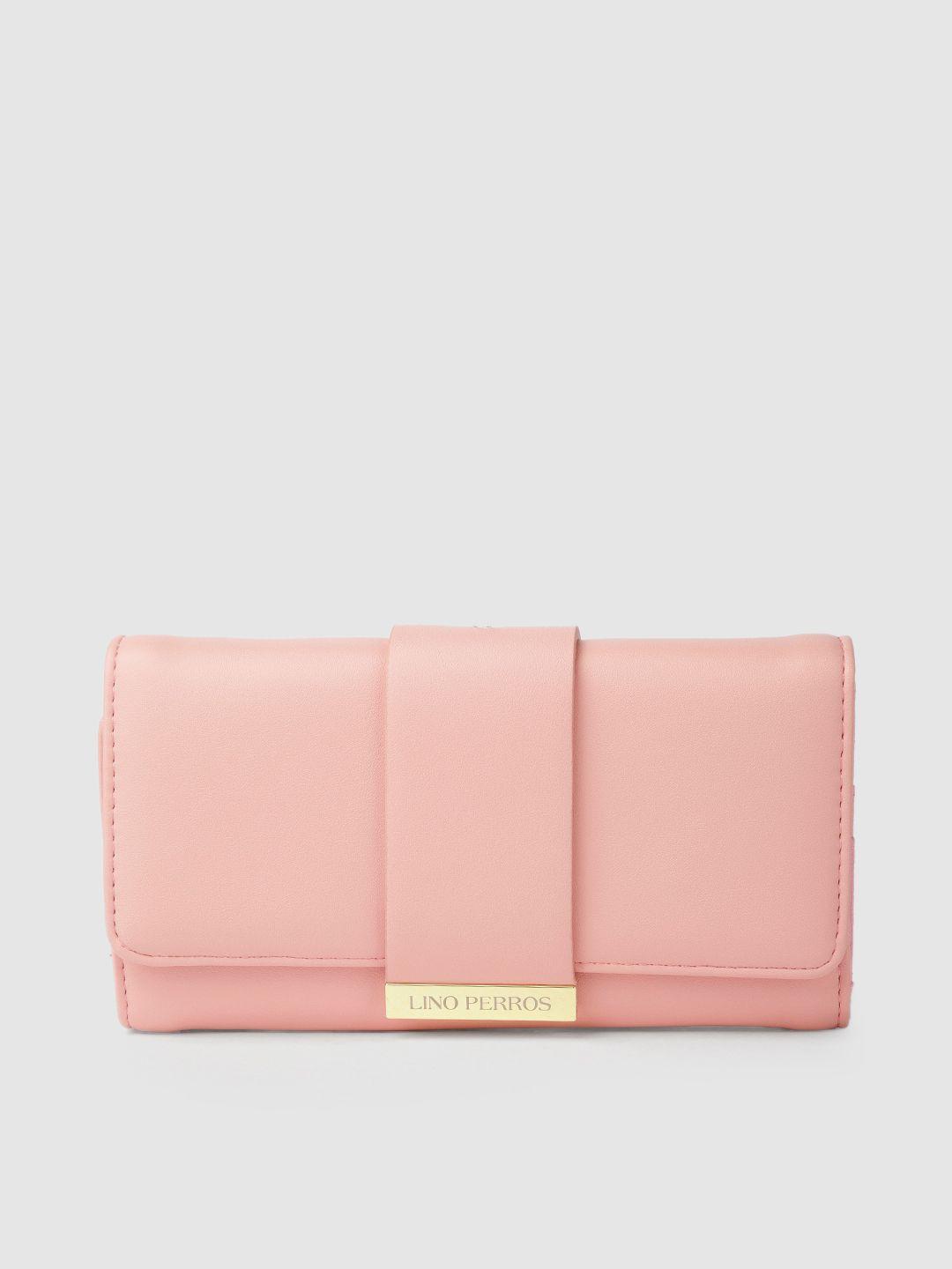 lino perros women peach-coloured solid three fold wallet