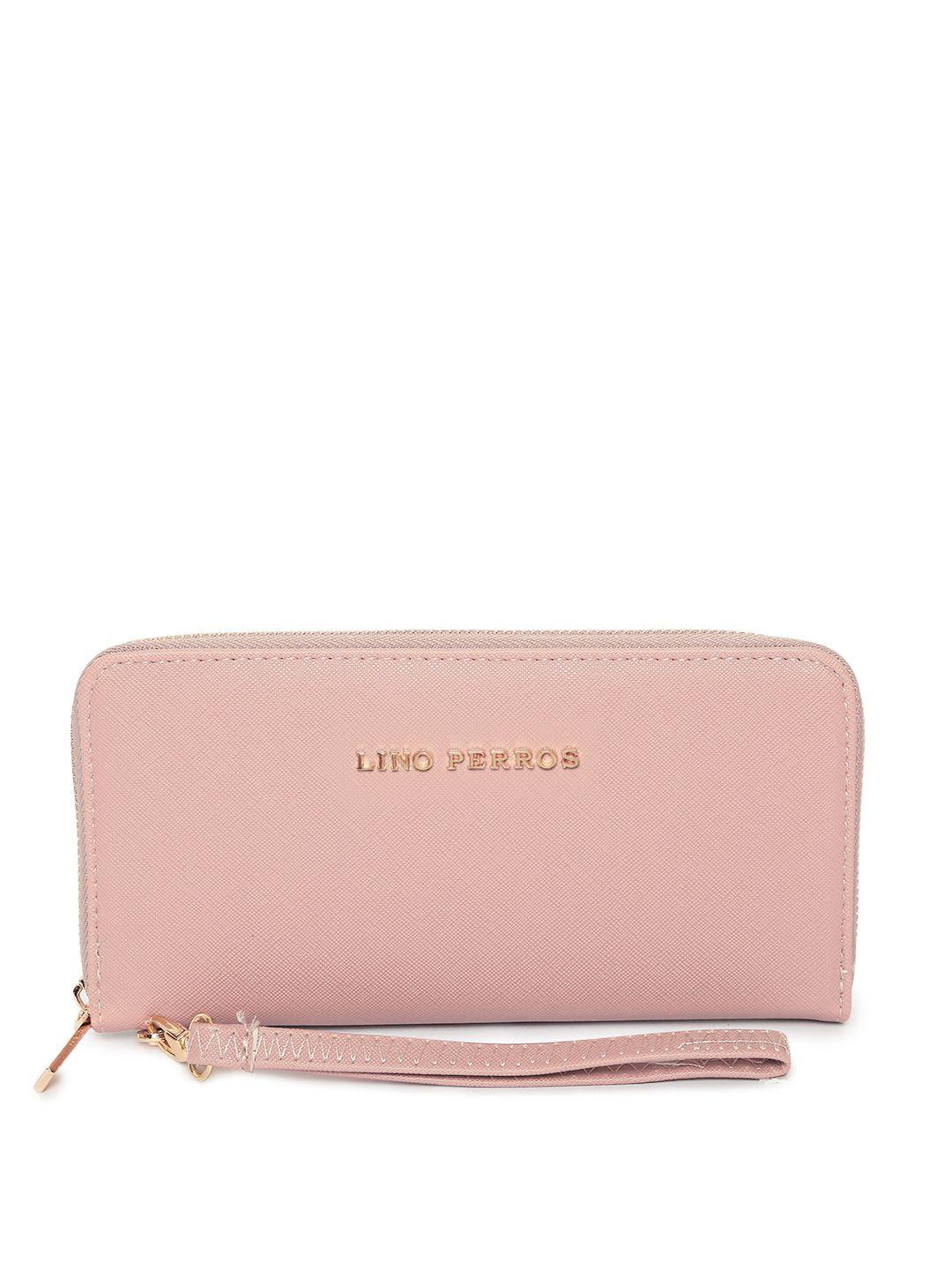 lino perros women pink solid zip around wallet