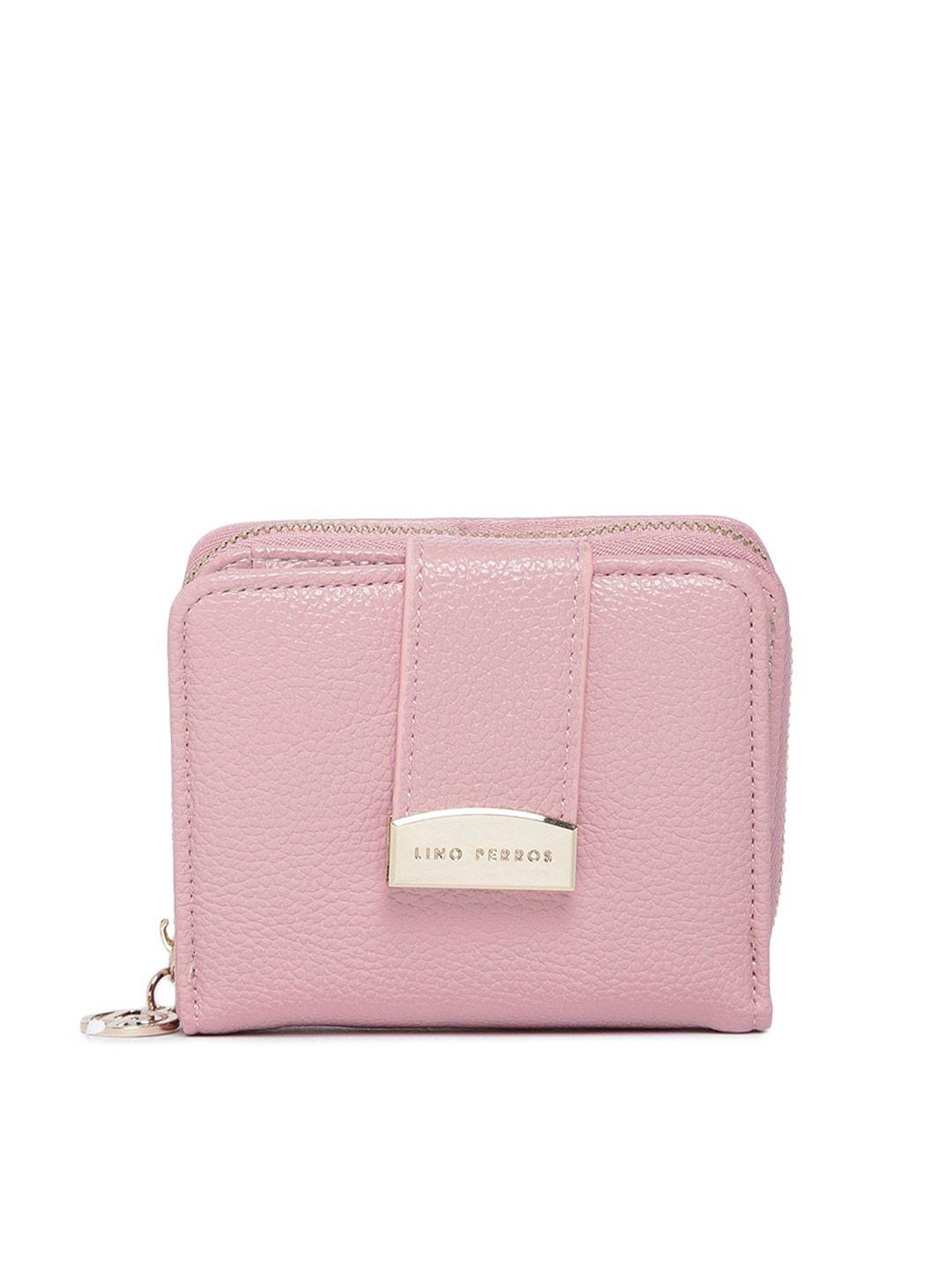 lino perros women pink solid zip around wallet