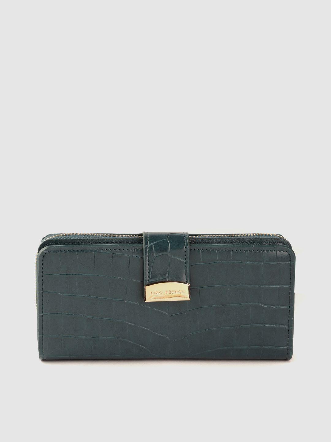 lino perros women teal green croc textured zip around wallet