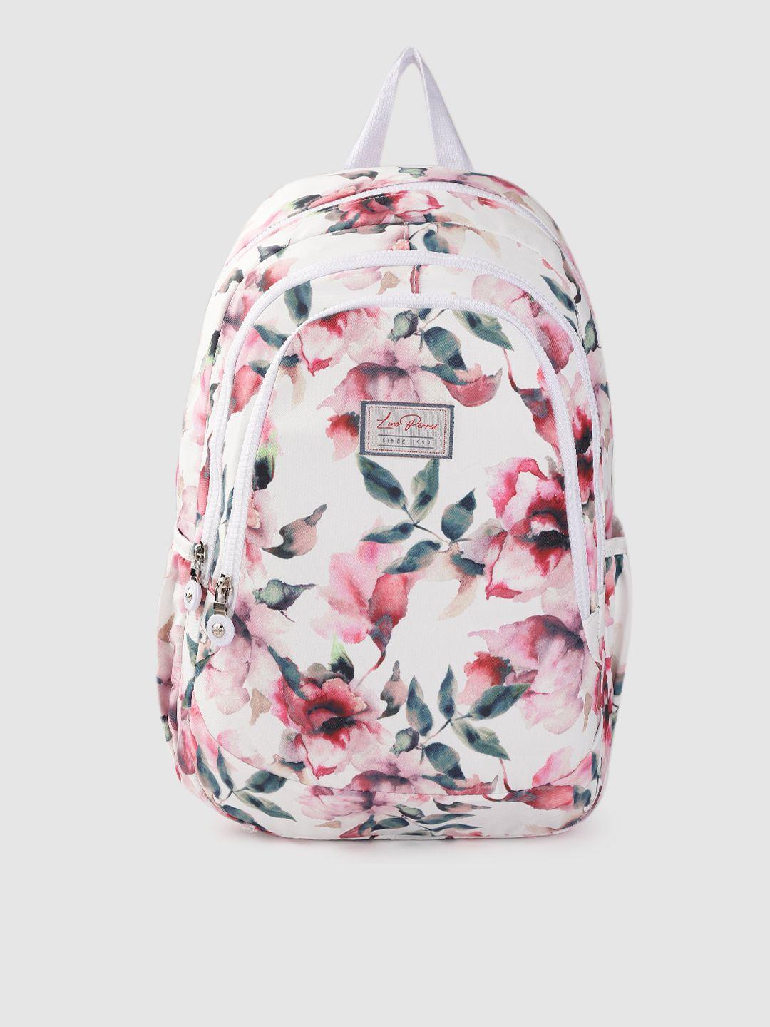 lino perros women white & pink  floral print 13 inch laptop backpack
