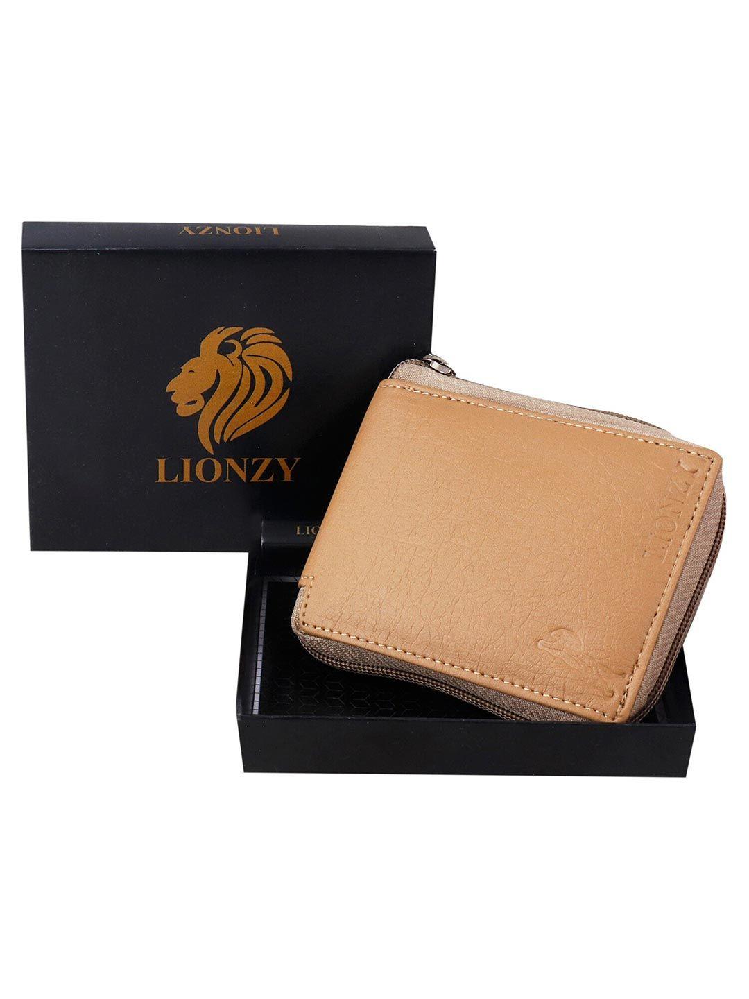 lionzy men beige zip around wallet