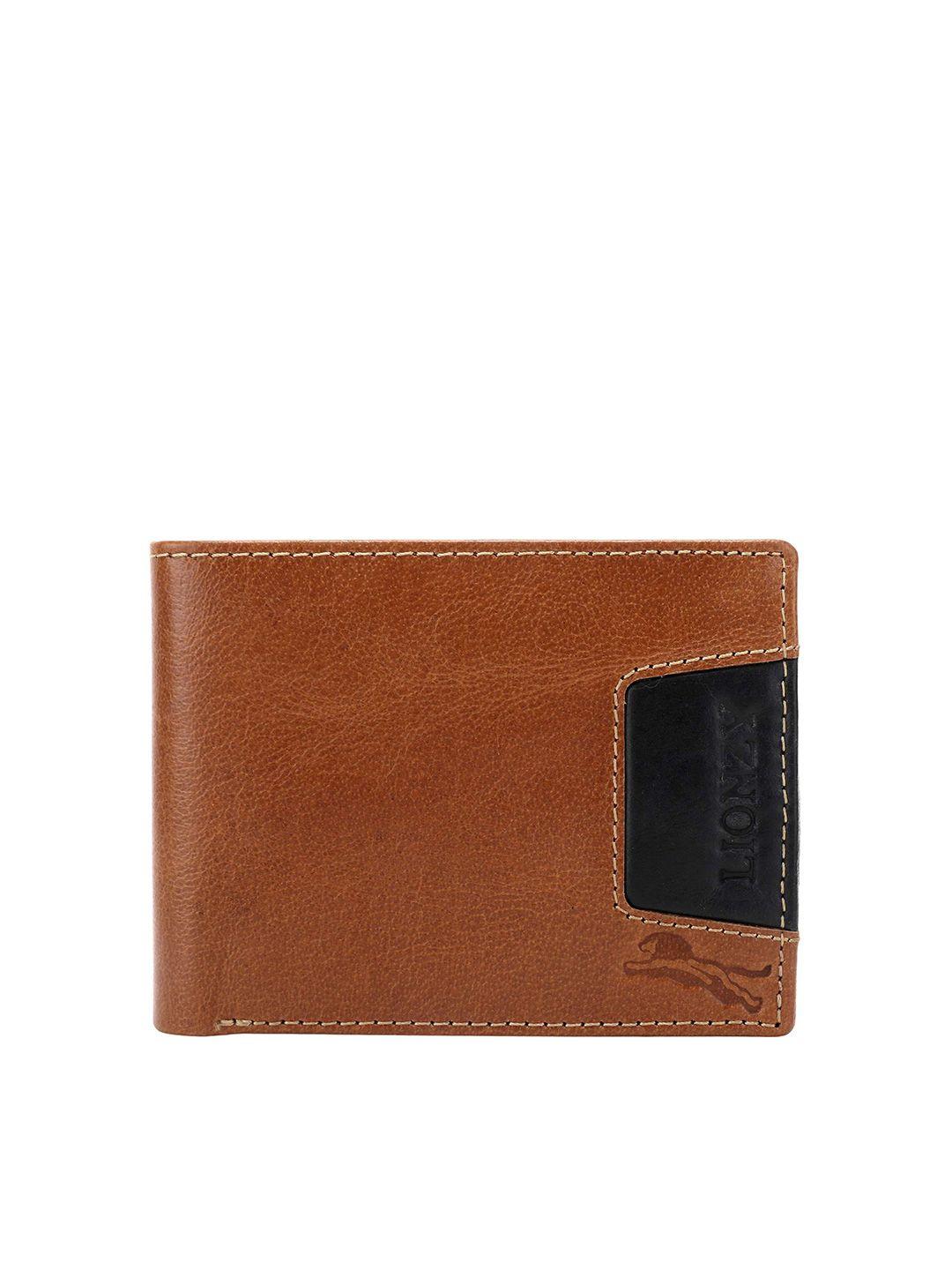 lionzy men brown leather two fold wallet