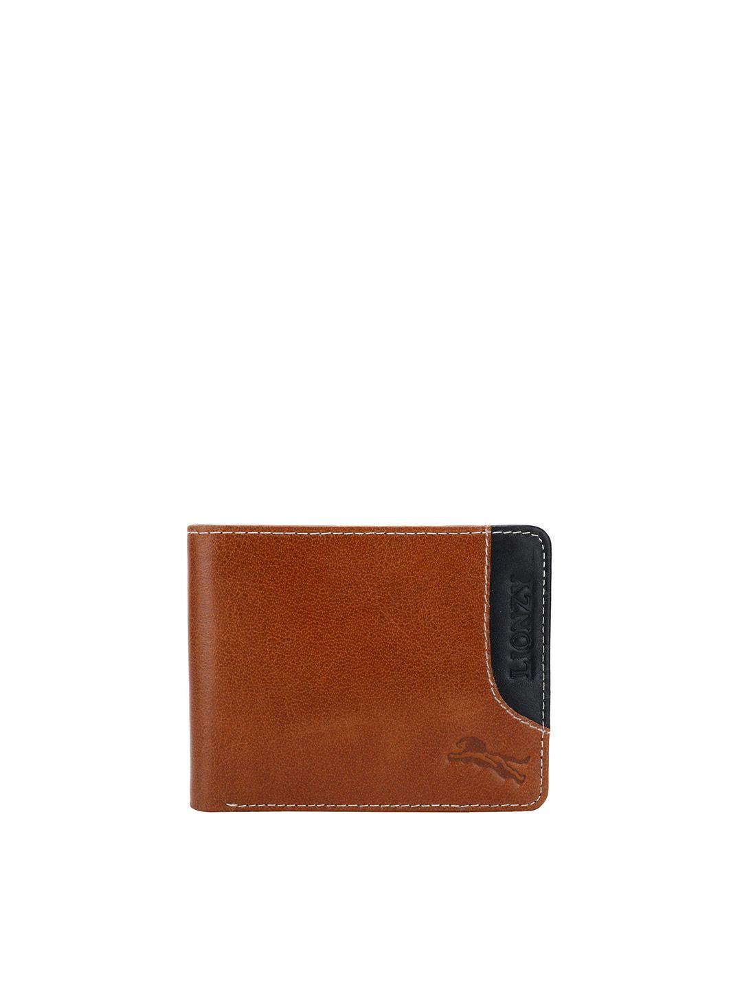 lionzy men brown leather two fold wallet