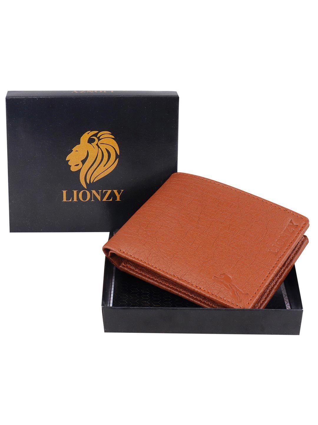 lionzy men tan two fold wallet