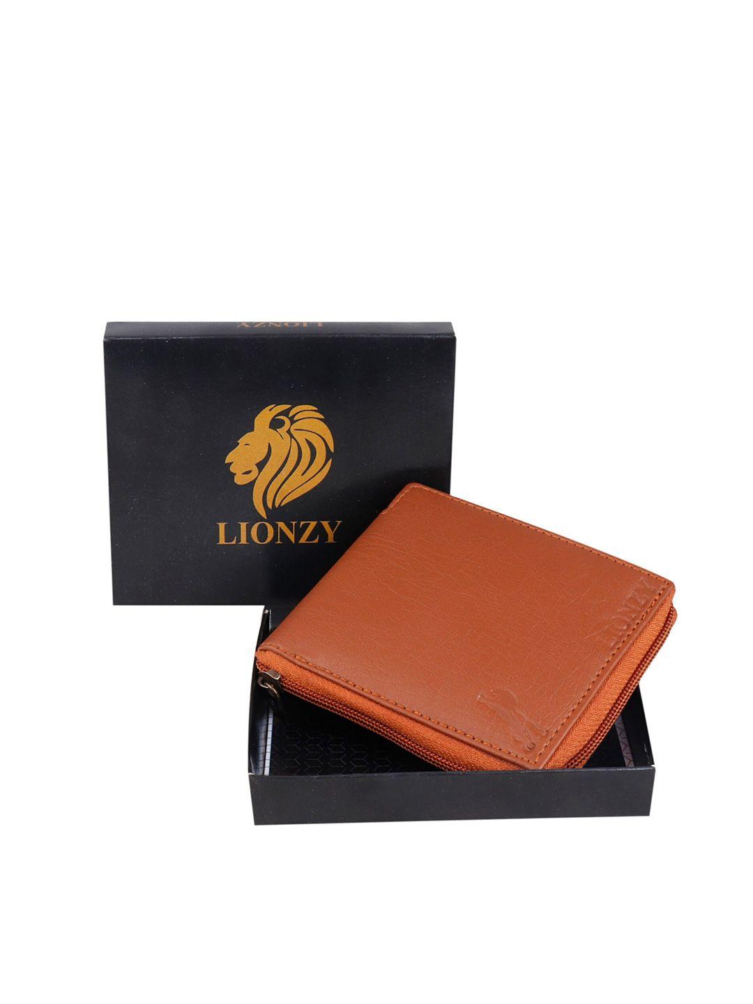 lionzy men tan zip around wallet