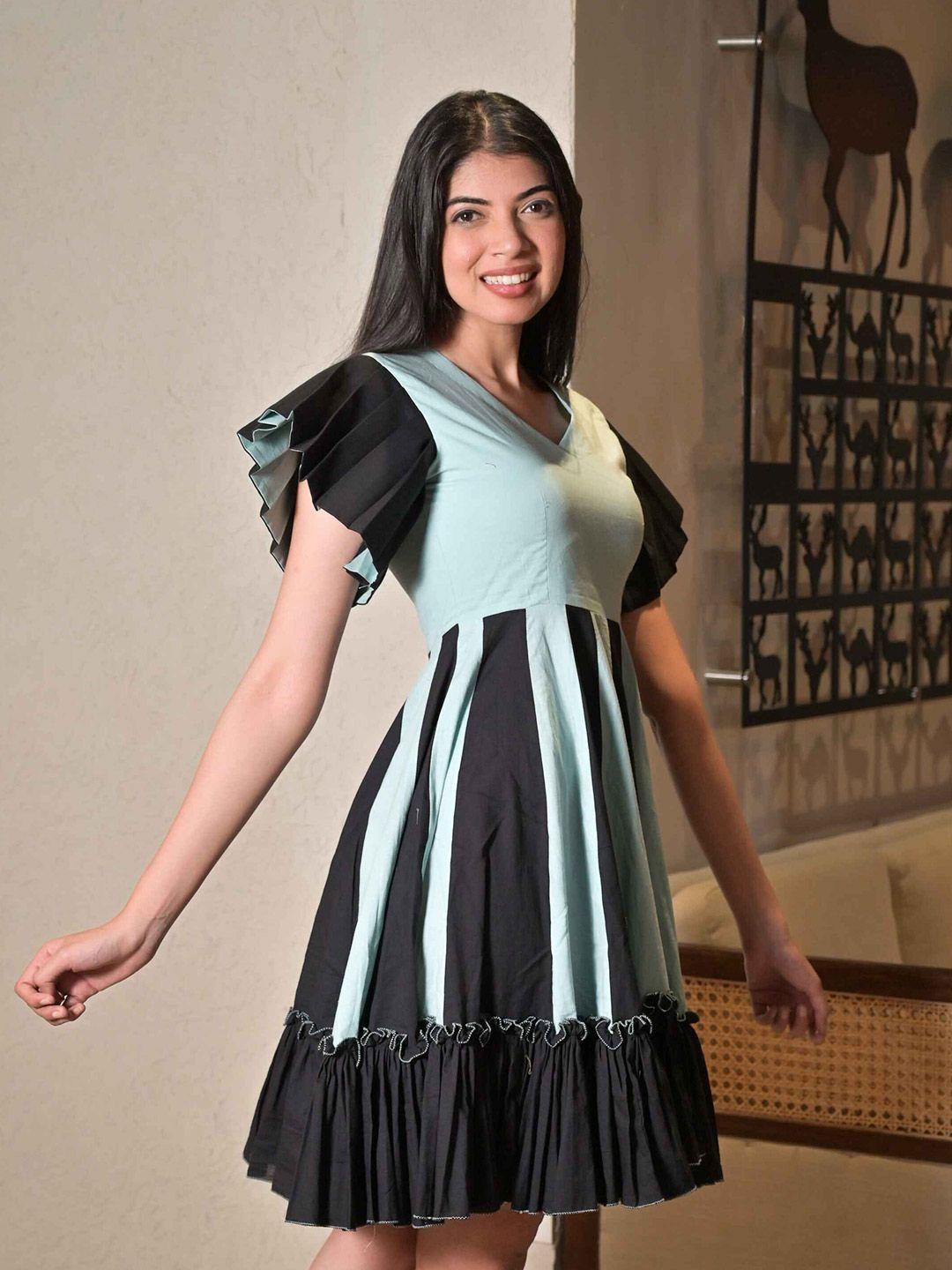 lirose black flared sleeve fit & flare dress