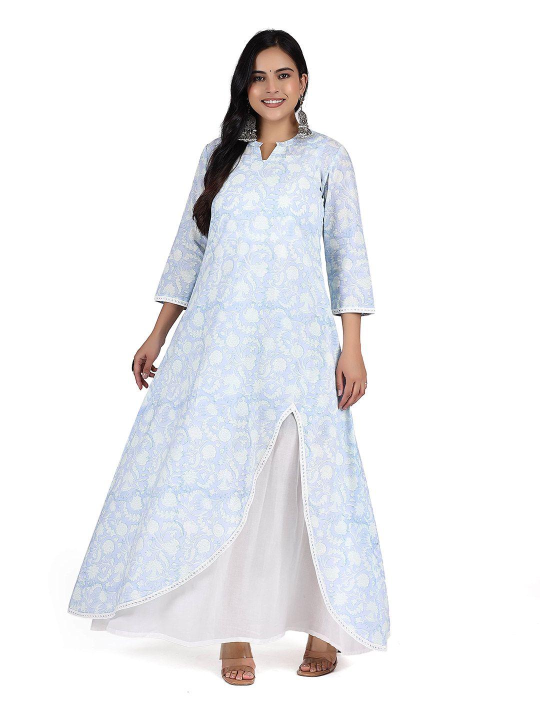 lirose blue floral print keyhole neck a-line maxi dress