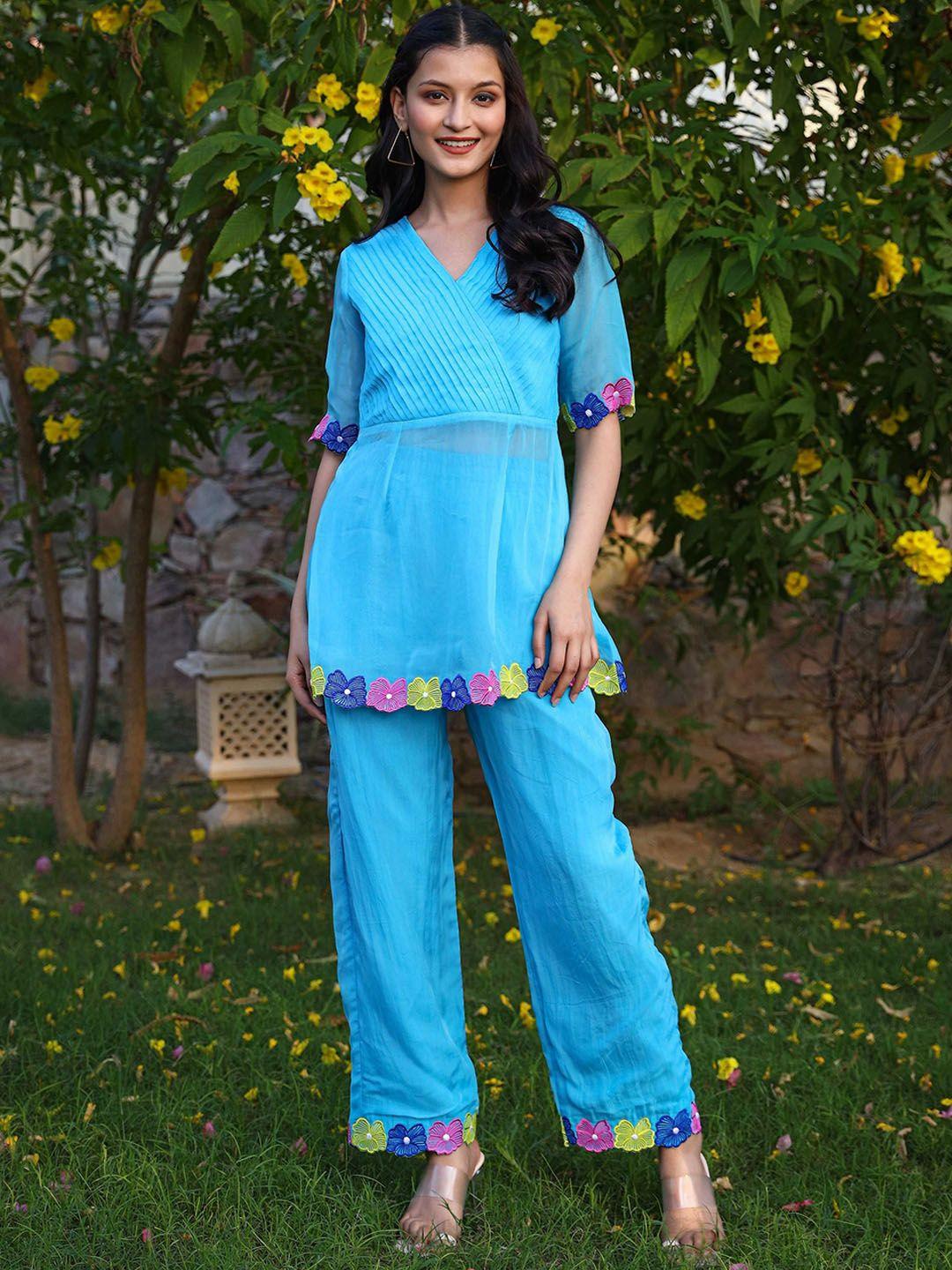 lirose embroidered pure cotton tunic with trousers