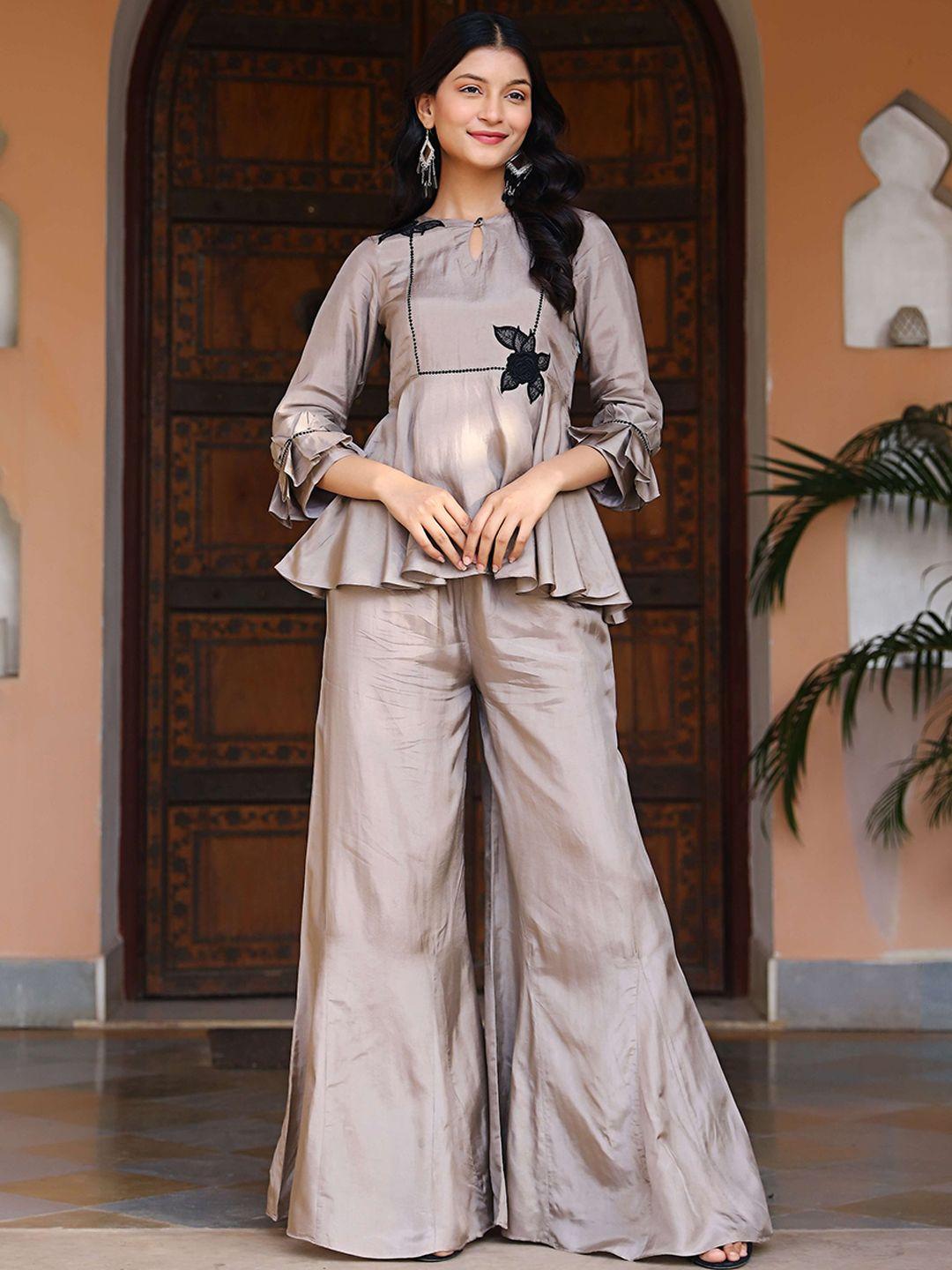 lirose embroidered tunic with flared palazzos