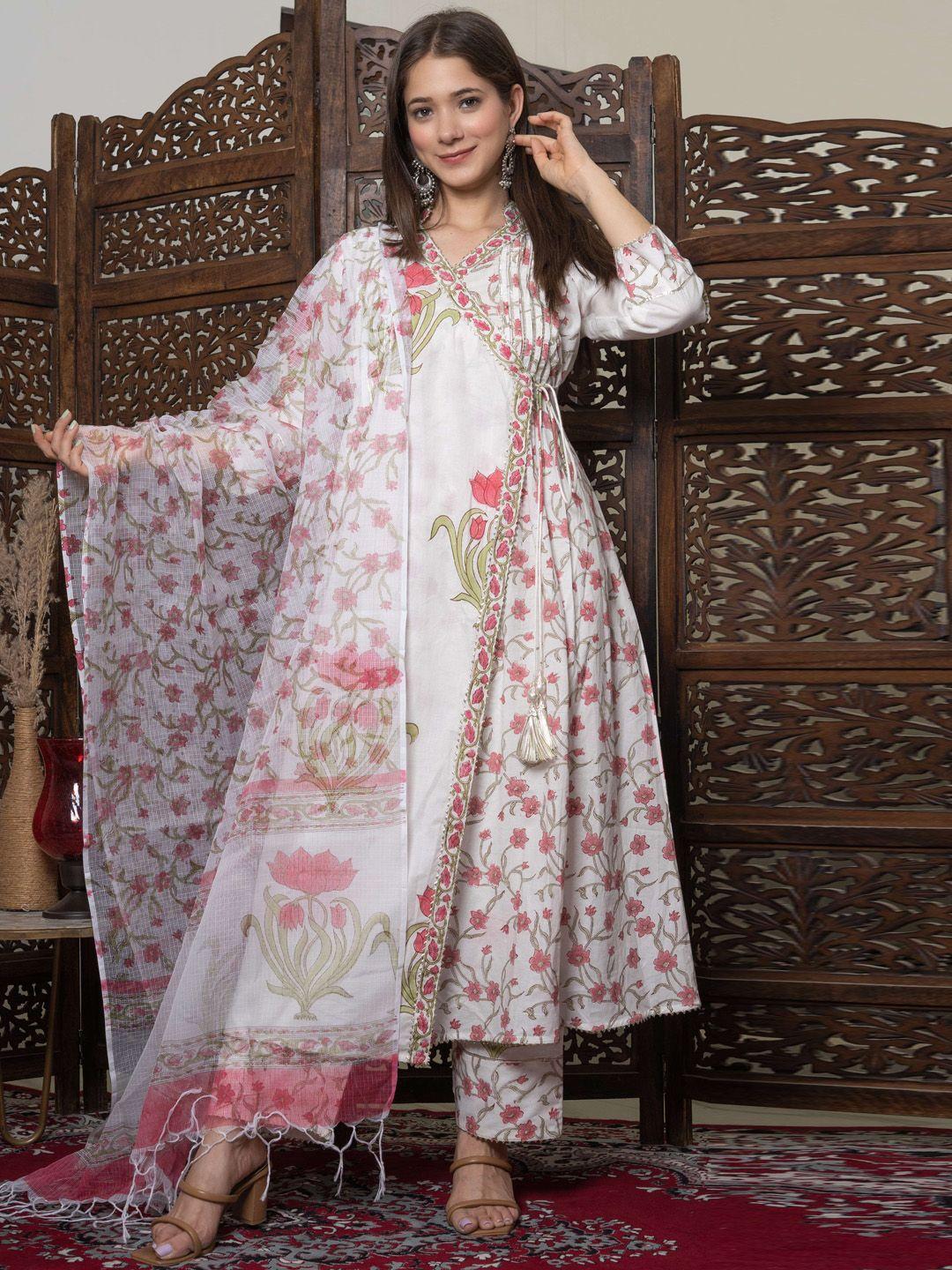 lirose floral printed angrakha kurta with trousers & with dupatta