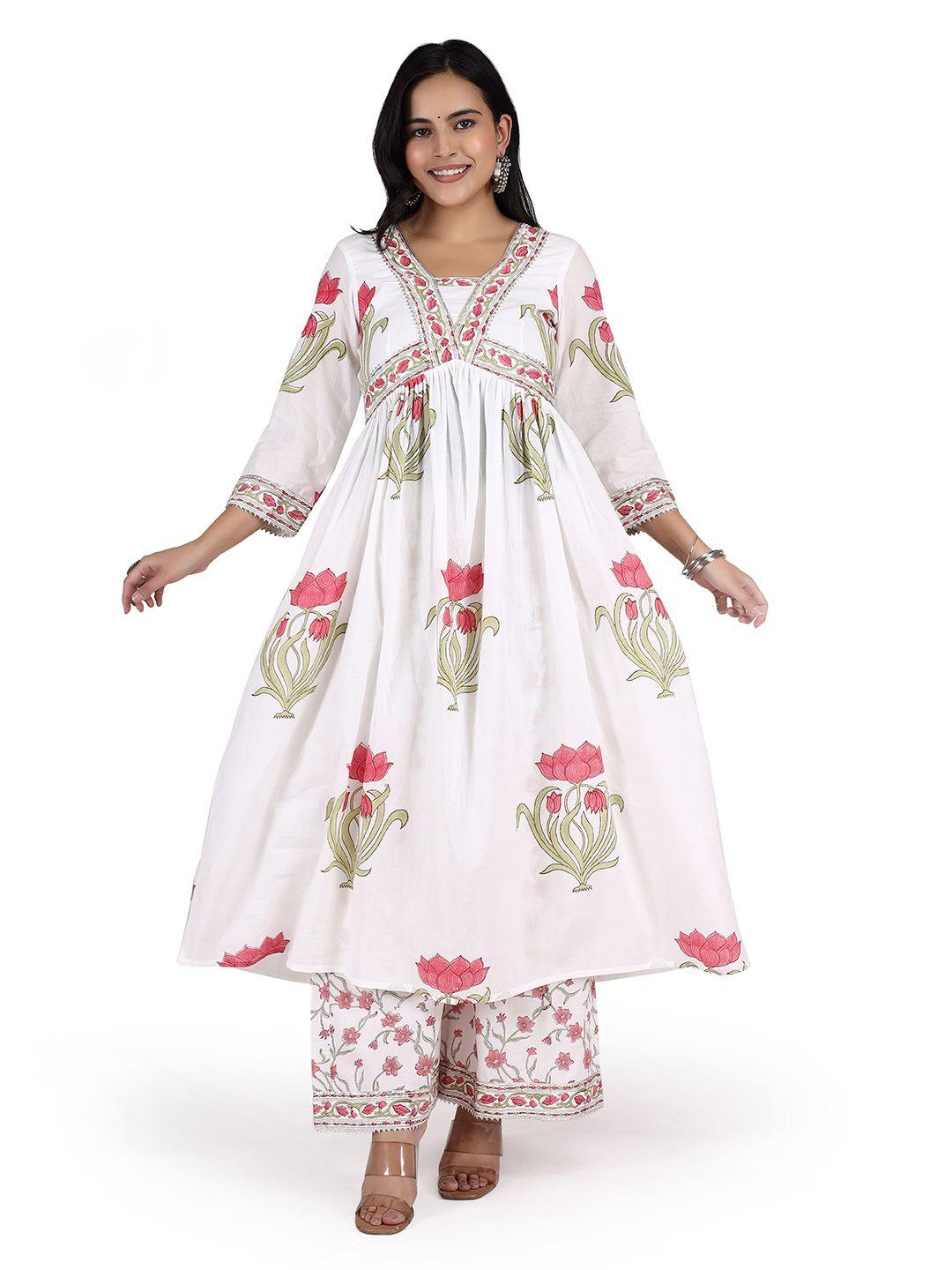 lirose floral printed pure cotton empire anarkali kurta with palazzo