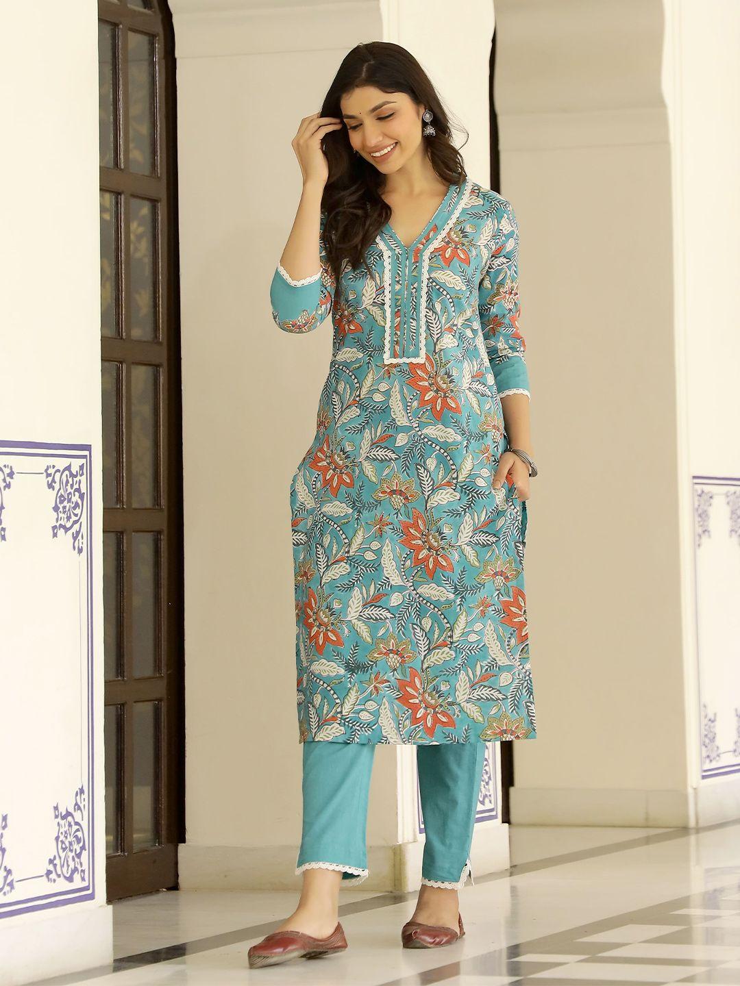 lirose floral printed pure cotton straight kurta with trouser