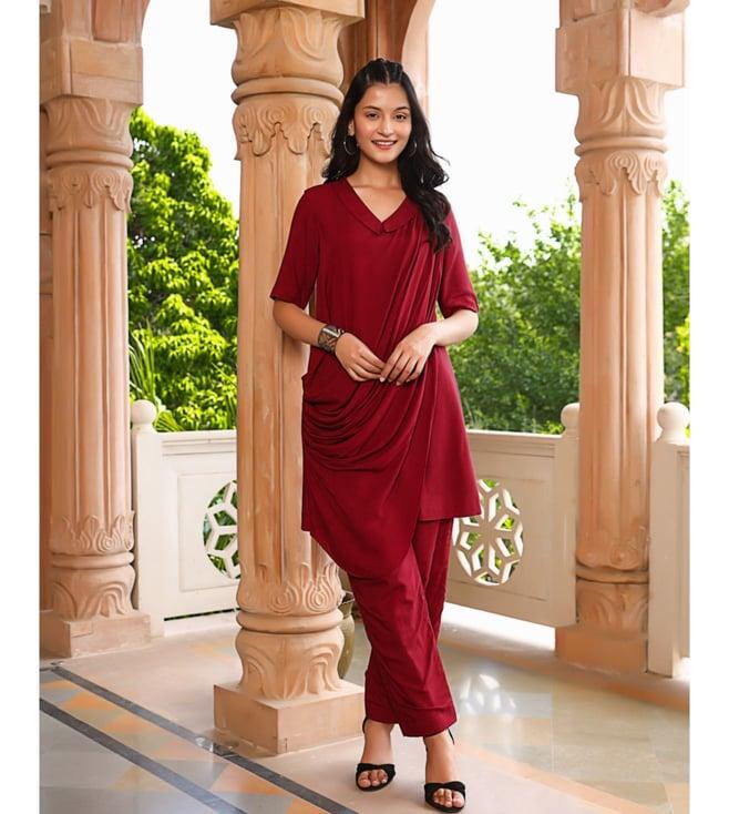 lirose maroon runali kurta with pant