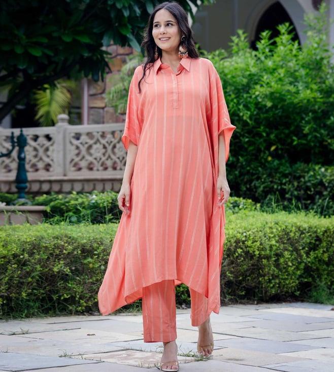 lirose peach double line lurex kaftan with pant