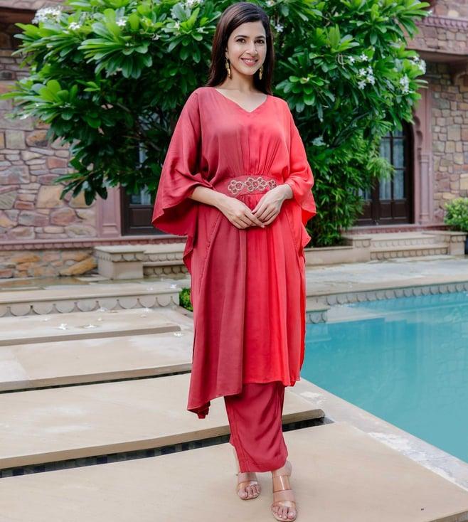 lirose red ombre kaftan with pant