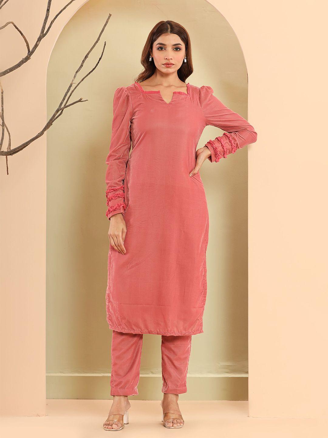 lirose regular v-neck straight side slits kurti with trouser