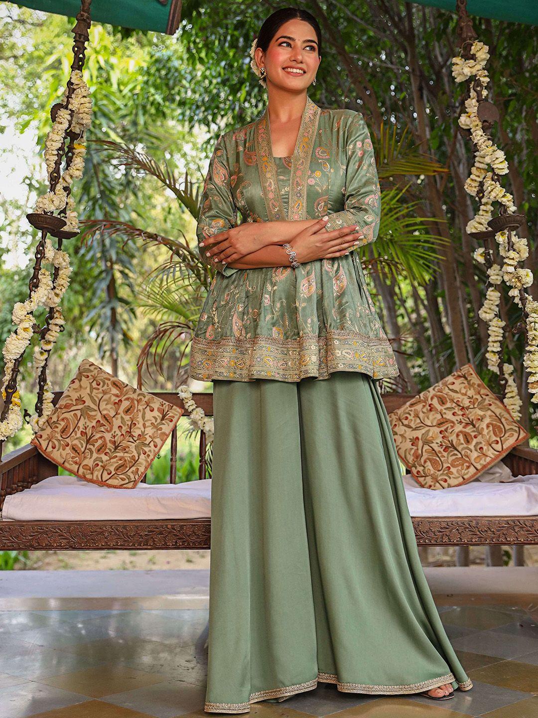 lirose women green regular pure cotton kurti with palazzos